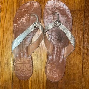 Tory Burch silver thong sandals